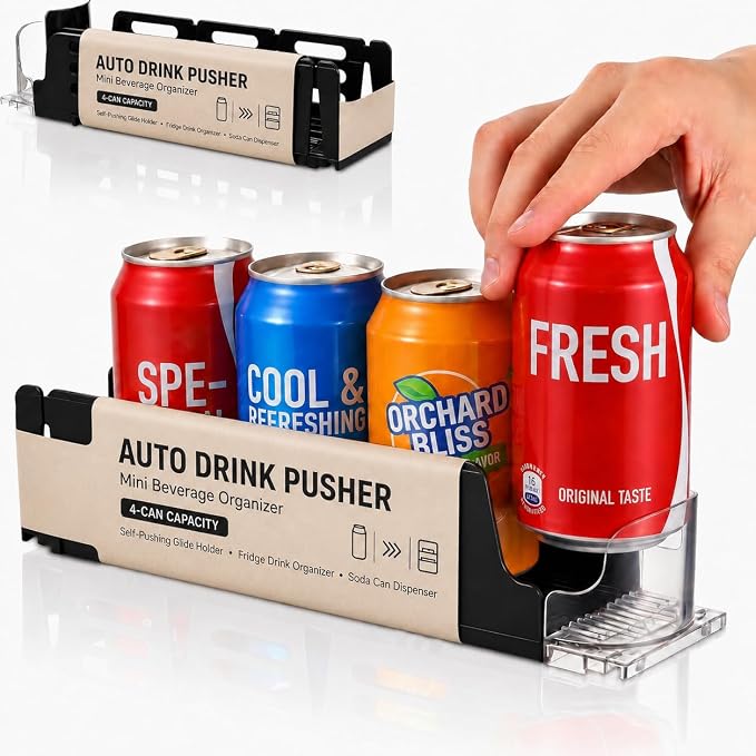 Baluue Drink Organizer for Fridge, Mini Automatic Soda Can Dispenser, Pusher Glide Self-Pushing Drink Holder for Pantry Beverage Cans Refrigerator Storage, Single Row by Baluue