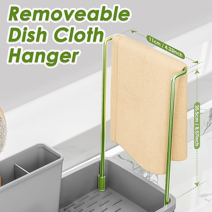 Ewaiira Stainless Steel Sink Caddy, Sponge Holder for Kitchen Sink 9.8″ | with Brush Holder Dishcloth Rack, Rustproof Sink Organizer Countertop, Soap Kitchen Organizers Storage Essentials, Gray - Image 7