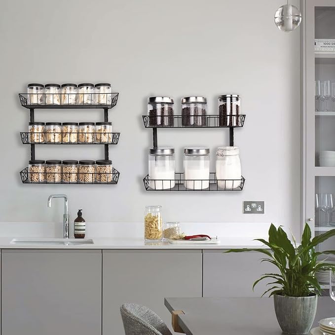 SWOMMOLY Wall Mount Spice Rack Organizer, 9-Tier Adjustable Dual-Use Shelf | Hanging Spice Rack Organizer, Kitchen Pantry Cabinet Storage Holder for Spices, Mason Jars, Bottles & Cans, Black - Image 4