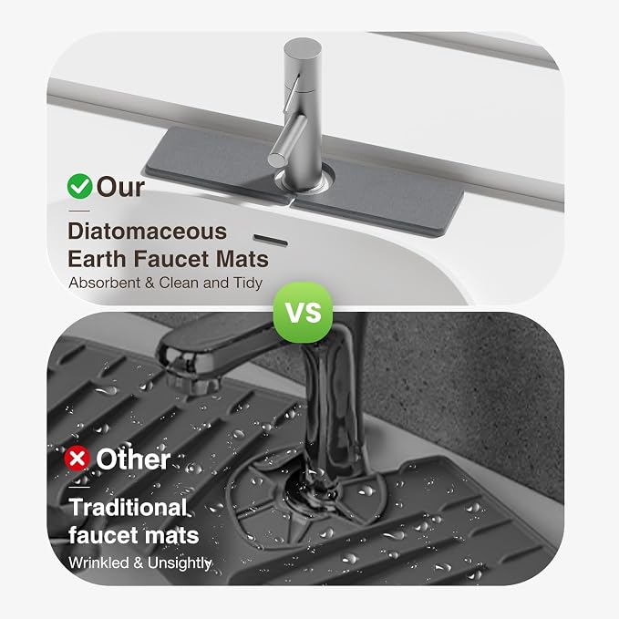 Premium Stone Faucet Mat for Kitchen Sink, 15.8" x 4" Dark Gray | Quick Drying & Water Absorbent, Sink Splash Guard Tray for Prevents Moisture Buildup - Image 6