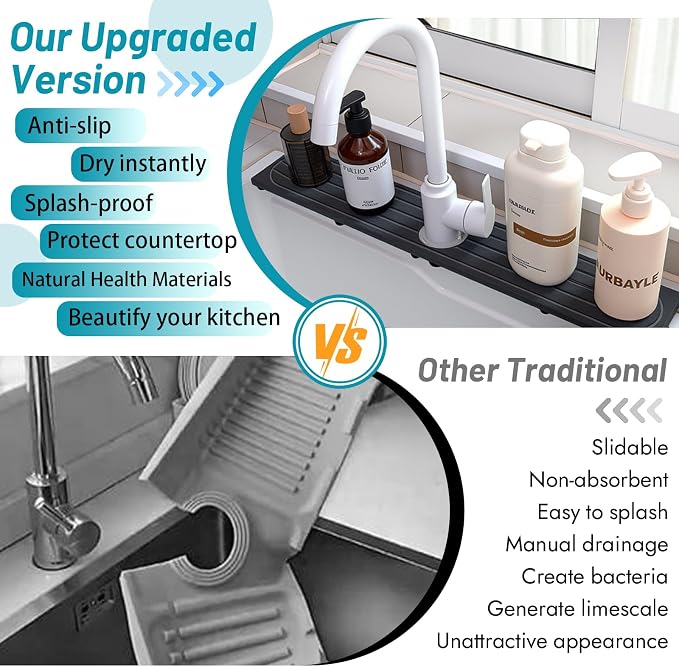 Stone Faucet Mat for Kitchen Sink with Raised Feet, Sink Mat for Kitchen Faucet, Water Absorbent Diatomite Stones Sinks Tray, Sink Splash Guard & Protectors, Stone Drying Tray for Bathroom Counter - Image 6