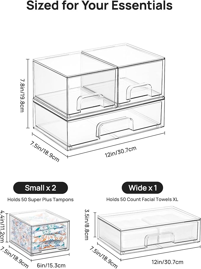 Vtopmart Clear Stackable Storage Drawers Set of 5, Plastic Organizer Bins | Multi-purpose Boxes for Makeup, Beauty Supplies, Ideal for Vanity, Bathroom Countertop, Undersink, Cabinet Organization - Image 2