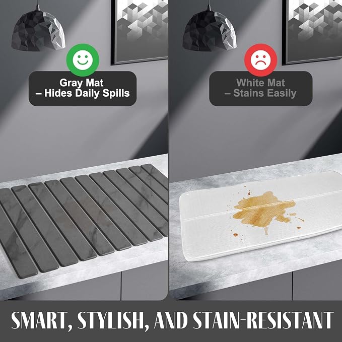 2 PCS Extra Large Stone Dish Drying Mat for Kitchen Counter, 28"×16" Marble Dish Drying Mat with 8"x 4" Coasters, Non - Slip Collapsible Absorbent Mat for Multi - Purpose, Match Any Countertop - Image 4