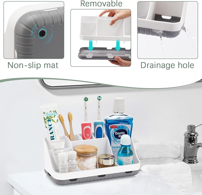 GFWARE Toothbrush Holders for Bathrooms Countertop Organizer - Kids Electric Toothbrush and Toothpaste Holder Detachable 7 Slots Tooth Brush Organization Bathroom Accessories Storage Vanity, White | Detachable Kids Electric Toothbrush and Toothpaste Ho... - Image 3
