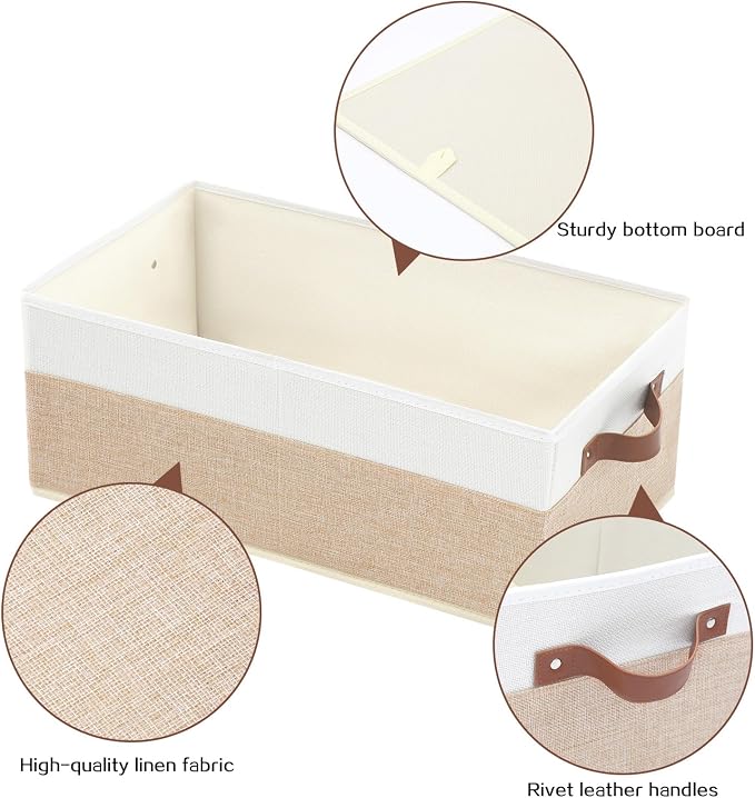Closet Organizer Bins 3 Pack, Large Storage Bins for Shelves | Foldable Closet Storage Boxes Baskets with Leather Handles for Organizing Clothes, Sheets, Jeans, Toys, Books（Begie） - Image 4