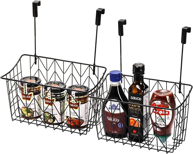 AVLA 2 Pack Over The Cabinet Door Organizer, Grid Storage Baskets with Hooks, Metal Wall Hanging Basket Holder Rack, Wire Kitchen Sink Organization Bin for Bathroom Shampoo, Body Wash - Image 5