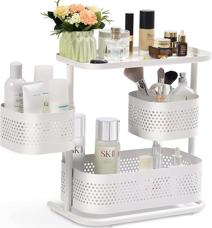 KINGRACK Metal Bathroom Counter Organizer，Rotating Countertop Storage Shelf | 3 Tier, Vanity Tray for Makeup & Skincare, Space-Saving Shelf for Bathroom, Kitchen, Baby Bottle Station, White - Image 8