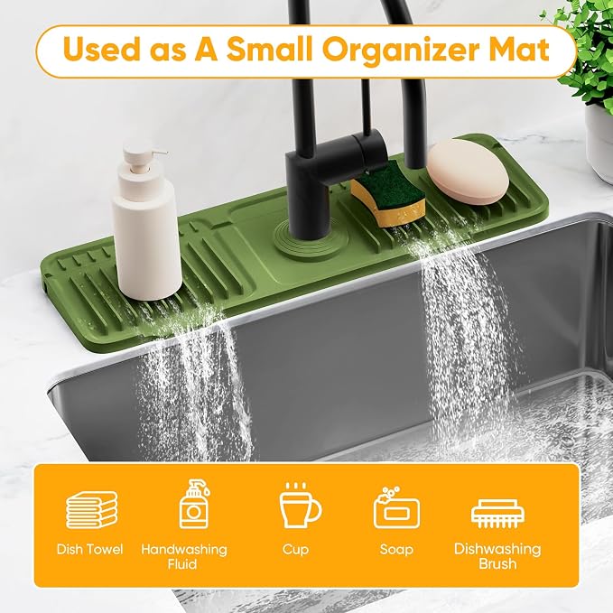 17.7'' Faucet Mat for Kitchen Sink Splash Guard[7° Slope Fast Self-draining][Snap Lock Fit] Folding Kitchen Sink Faucet Mat Splash Guard Kitchen Sink Area Water Splash Guard Behind Faucet Draining Mat - Image 8