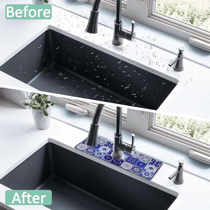 Kitchen Sink Splash Guard Faucet Mat 24" X 5.5" Talavera Mexican Tiles Absorbent Fast Drying Mat Faucet Draining Mat Sink Splash Guard Behind Faucet Drip Catcher for Kitchen Bathroom - Image 7