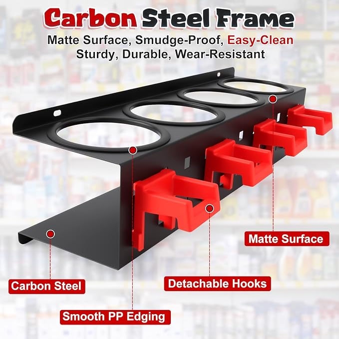 Spray Bottle Holder, 2 Pack Wall Mount Car Detailing Can Holder Spray Rack | Heavy-Duty Carbon Steel Auto Detail Spray Bottle Organizer, Spray Can Holder with Hooks for Garage Workshop Van Shed Storage - Image 2
