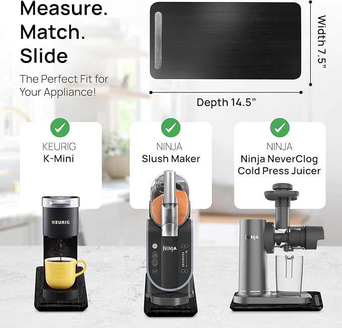 Ibyx Appliance Slider, Sliding Tray for Coffee Maker, 7.5 x 14.5 in, Black | For Coffee Maker & Heavy Kitchen Appliances, Easy Slide, Made of Premium Bamboo, Space-Saving Kitchen Organizer 40lb Capacity - Image 5