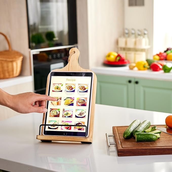 Housejoy Wooden Cookbook Stand for Kitchen: Adjustable Holder with 2 Aprons | Support Suspension&Foldable Easel Holder-Height Adjustable Stand-Measurement Conversion Chart-Ideal for Kitchen Counter - Image 5