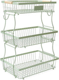 3 Tier Fruit Basket with 2 Banana Hangers, Countertop Fruit Vegetable Stand Produce Holder Organizer for Onion Potato Bread Snack Veggie Green by Lawhood-Mijin