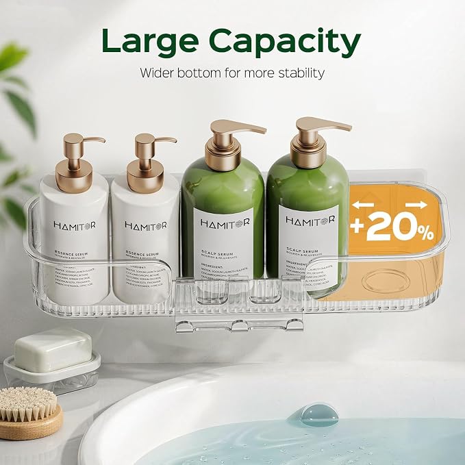 HAMITOR 2 Pack Adhesive Shower Caddy, Clear Transparent Shower Organizer | Modern Clear Design, Waterproof Adhesive Setup, Quick Drainage Shelves, Perfect for Homeowner, Apartments & Stylish Bathrooms - Image 9