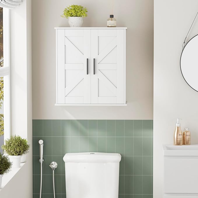 Homleke Bathroom Wall Cabinet, Medicine Cabinet with Adjustable Shelves | 3-Tier Wall Mounted Over Toilet Storage with Barn Doors, for Bathroom, Kitchen, Entryway, Laundry Room, White, (11.8" D) - Image 8