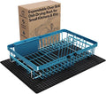 Blue Dish Drying Rack Over The Sink with Utensil Holder, Mat | Expandable Stainless Steel Dish Drainer for Small Kitchen, Apartment, RV, Counter Space Saving, Perfect Fit, Rustproof by MAJALiS