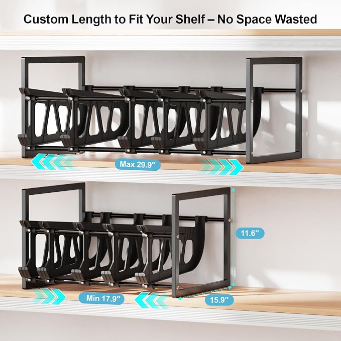 Can Storage Organizer Pantry - Auto-Rolling Expandable Hold 80 Cans | Stackable For Walk-in Deep Pantry Shelf, Adjustable Width for Food Cans, Sturdy Metal Frame, Easy Access & Restocking, Black - Image 5