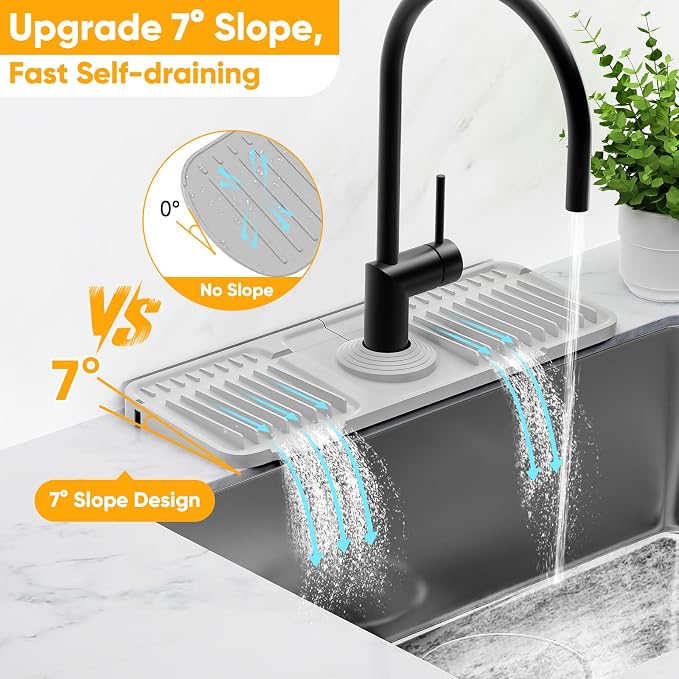 14.6 inch Faucet Mat for Kitchen Sink Splash Guard[7° Slope Fast Self-draining][Snap Lock Fit]Kitchen Sink Faucet Mat Splash Guard Kitchen Sink Area Water Splash Guard Behind Faucet Draining Mat - Image 3