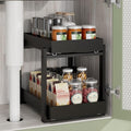 APRTAT 2 Pack Bamboo Under Sink Organizer, 2-Tier Pull Out Storage Drawers | Smooth pull-out drawers keep cleaners and tall bottles visible, organized and easy to reach in kitchen or bathroom cabinets by HEALTHYYOU