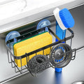 3-in-1 Kitchen Sink Caddy Organizer with Sponge Holder, Brush Holder, Extra Rack for Scrubber, Sink Stopper, Dish Cloth Hanger - Strong Dual Suction Cup, 2.0mm SUS304 Stainless Steel - Black by HOKEMOM