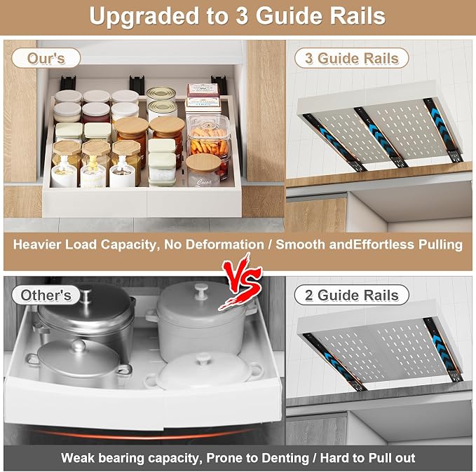 Fokyfok 2Pc Pull out Cabinet Organizer,11"-16"W,17"-24"D,Expandable | No Drill,Adjustable,Roll out Drawers,Adhesive Sliding Drawers,Slide out Shelves for Cabinets Without Lip,Kitchen,Pantry,White - Image 4