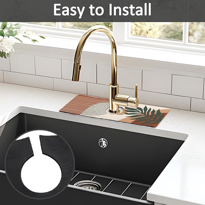 15" X 5.5" Kitchen Sink Splash Guard Faucet Mat Boho Super Absorbent Fast Drying Faucet Guard & Draining Mat Sink Splash Guard Behind Faucet for Kitchen, Bathroom - Image 5