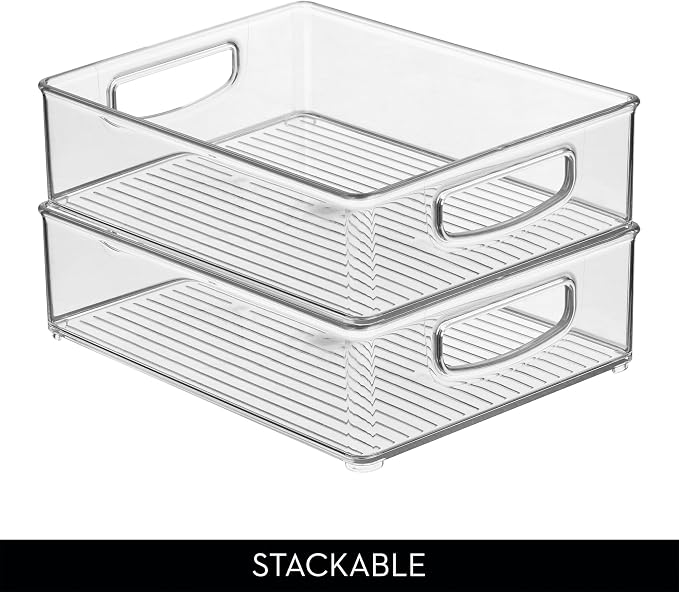 iDesign Plastic Stackable Pantry Bin, Set of 2, Clear | Organizer Bin with Handles, For Cabinets or Fridge - Image 5
