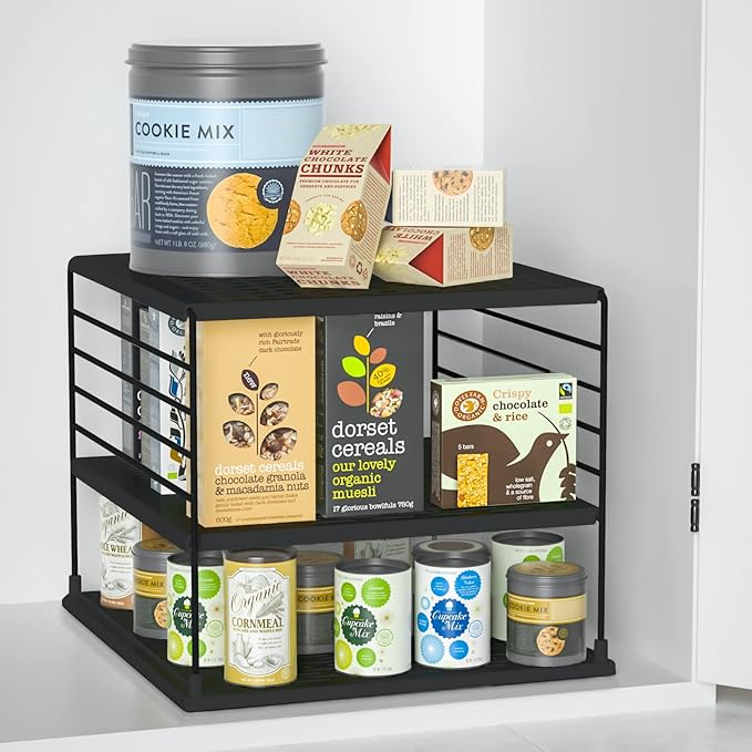 Adjustable Pantry Organizers and Storage - Steel Wire & Plastic Saran Wrap Holder, Black, 10.75 in x 12 in x 9.25 in - Image 2