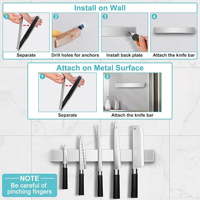 Knife Magnetic Strip, Magnetic Knife Holder for Wall Mount Fridge Refrigerator Knife Magnet Bar Knife Rack RV Kitchen Utensil Holder Metal Kitchen Tool Holder Knife Block RV Accessories 14 Inch - Image 4