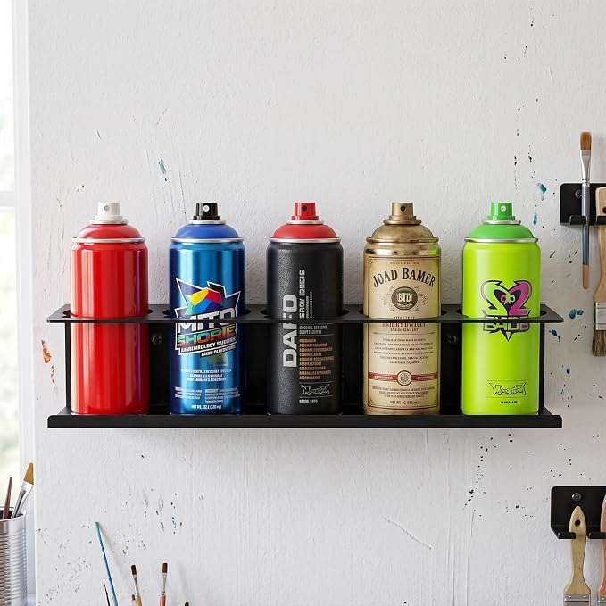 4 Pcs Aerosol Spray Can Holder Rack Organizer for Garage and Shop | Multipurpose Spray Bottle Holder Wall-Mounted, Holds 20 Cans, Steel, Black Powder-Coated, No Assembly Required - Image 6