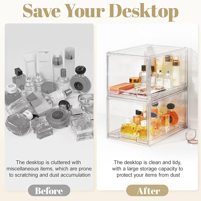AZ.MIFENO Large Stackable Storage Drawers,Clear Thickened Drawer Organizers with Pull-Out Drawer for Skincare,Cosmetics, Ideal for Closet,Bathroom,Kitchen Undersink,Cabinet,Toy Organization (3 Packs) - Image 7