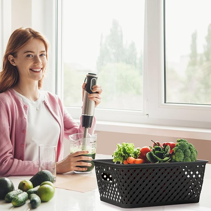 MaxGear 3 Pack Plastic Storage Baskets, Large, Black | Durable Woven Plastic with Built-In Handles, Suitable for Shelves, Closets, Cabinets, Bathrooms and Offices - Image 2