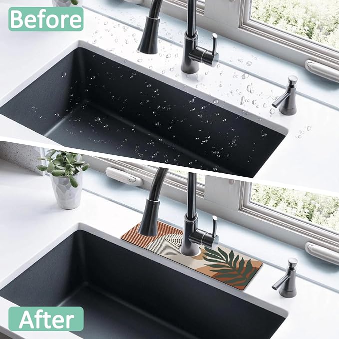 2 Pack Kitchen Sink Splash Guard Faucet Mat 24" X 5.5" Boho Absorbent Fast Drying Mat Faucet Draining Mat Sink Splash Guard Behind Faucet Drip Catcher for Kitchen Bathroom - Image 2