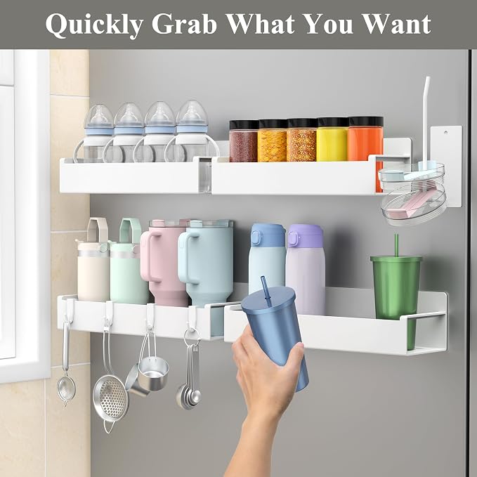 Magnetic Water Bottle Holder for Refrigerator, Cup Holder Organizer for Stanley and Tumbler for Kitchen, 4 Pack, White - Image 4