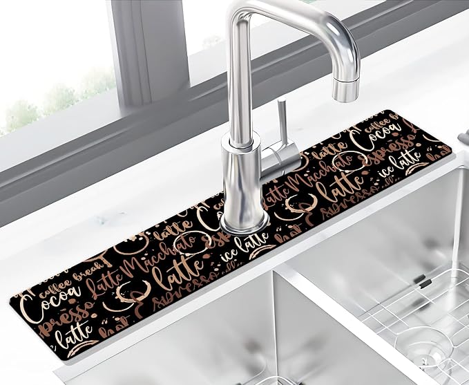 Kitchen Sink Splash Guard Faucet Mat Super Absorbent Fast Drying Mat Sink Gadgets Splash Guard Behind Faucet Drip Catcher for Kitchen (Coffee, 23.5x5.5in) by THIDEAPE