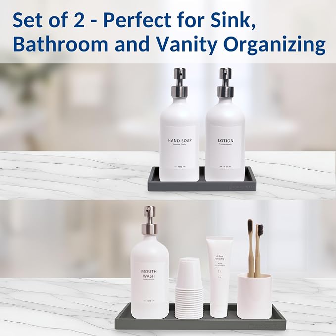 Countertop & Vanity Silicone Tray – 2 PC (11.7" & 7.7") Set | Bathroom Tray & Kitchen Soap Tray Set, Bathroom Counter Tray, Kitchen Sink Dish Soap Tray for Countertop Organization - Image 4
