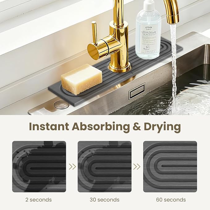 Premium Diatomite Stone Drying Mat for Kitchen Counter, Faucet Mat for Kitchen Sink, Sink Protector & Splash Guard, Quick-Dry Kitchen Sink Mat,Super Absorbent (Gray, 15.8"x4") - Image 5
