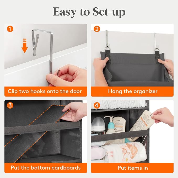 Lifewit 1 Pack Over the Door Organizer, 12 Section Clear Window Hanging Storage with 4 Side Pockets, Sturdy Anti Tilt 40 lbs Load Behind Door for Closet, Bedroom, Bathroom, Nursery, Dorm, Dark Gray - Image 7