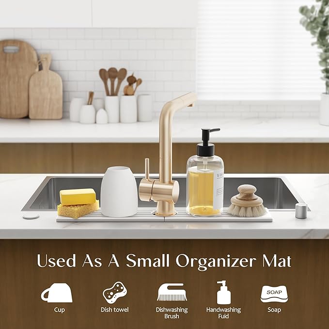 Faucet Mat for Kitchen Sink – Diatomite Stone Drying Mat & Sink Protectors, Prevent Moisture – Sink Splash Guard Water-Absorbing Stone Tray for Bathroom Counter (Light Grey, 23.6" x 3.9") - Image 5