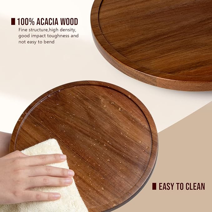 ANBOXIT Lazy Susan Organizer for Table, 10 Inch Wooden Lazy Susan Turntable | for Cabinet, Acacia Wood Turntable Kitchen Spice Rack (1 Pack) - Image 4