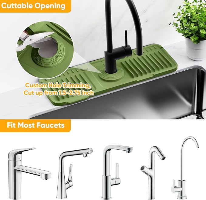 14.6 inch Faucet Mat for Kitchen Sink Splash Guard[7° Slope Fast Self-draining][Snap Lock Fit]Kitchen Sink Faucet Mat Splash Guard Kitchen Sink Area Water Splash Guard Behind Faucet Draining Mat - Image 6