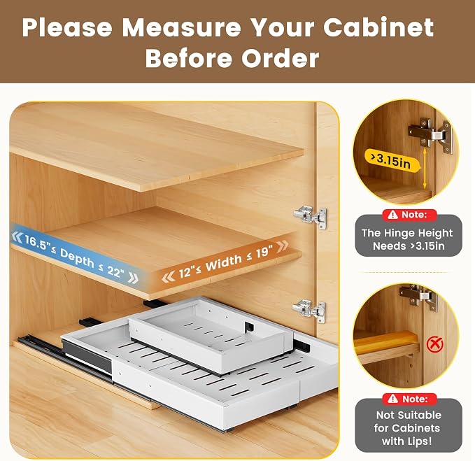 Pull Out Cabinet Organizer, Expandable Width (11.4"-18.9") Depth (16.3"-21.7") Pull out Drawers for Cabinets with 3 Rails, No Drill Adhesive Film or Nail Fixed Slide out Drawers for Kitchen, Pantry - Image 3