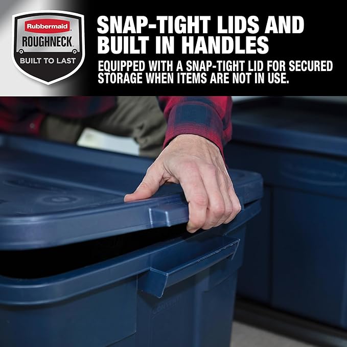 Rubbermaid Roughneck Tote 31 Gal, 3 Pack, Made in USA, Dark Indigo Metallic, Rugged Plastic Stackable Storage Bins with Lids and Handles - Image 3