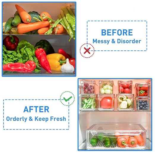 POMEAT 10 Pack Fridge Organizer, Stackable Refrigerator Organizer Bins with Lids, Produce Fruit Storage Containers for Storage Clear for Food, Drinks, Vegetable Storage - Image 7