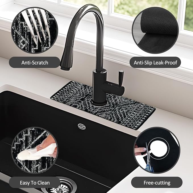 2PCS 15" X 5.5" Kitchen Sink Splash Guard Faucet Mat Aztec Super Absorbent Fast Drying Faucet Guard & Draining Mat Sink Splash Guard Behind Faucet for Kitchen, Bathroom - Image 6