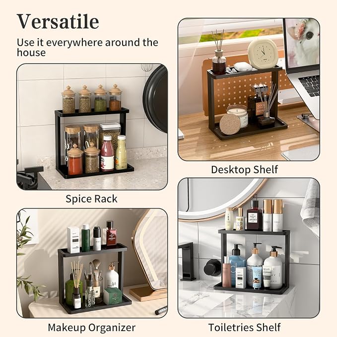PEKER Bamboo Bathroom Organizer Countertop – Small Vanity Storage Shelf for Makeup, Perfume, Skincare – Natural Cosmetics Display Rack for Dresser, Sink, Kitchen –Black - Image 8