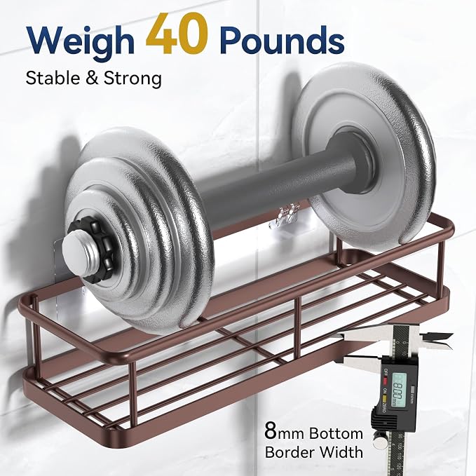 Shower Caddy Adhesive, Rustproof Shower Organizer, Large Capacity Shower Shelves for Inside Shower, No Drilling Bathroom Organizers and Storage for Home Decor （2 Pack Bronze） - Image 3