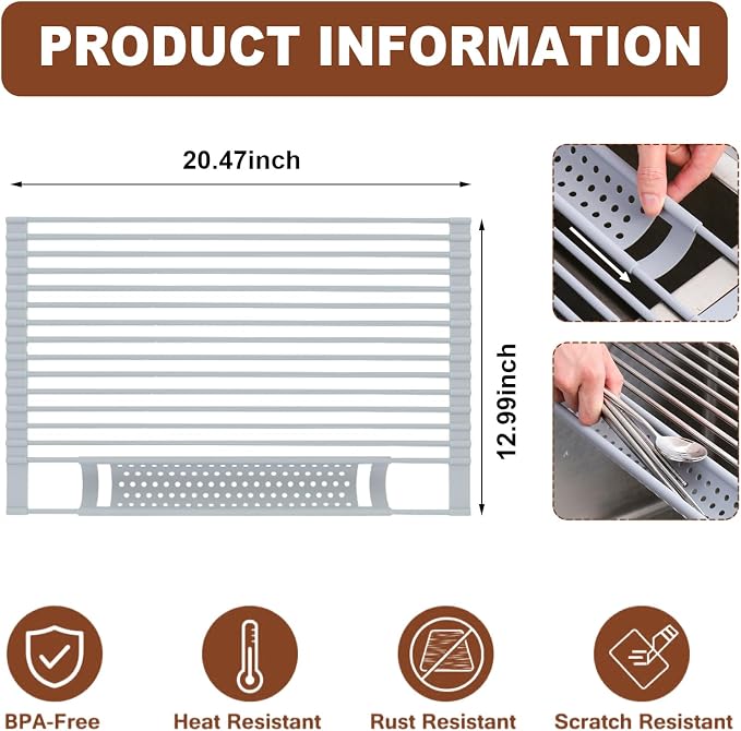 Roll Up Dish Drying Rack, Silicone All Inclusive Portable Drainer for Kitchen Sink Counter - Image 4