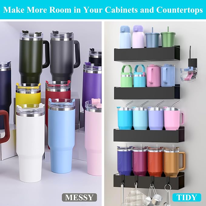 Metal Magnetic Water Bottle Holder for Refrigerator, Cup Holder Organizer for Stanley and Tumbler for Kitchen, 4 Pack, Jet Black - Image 6