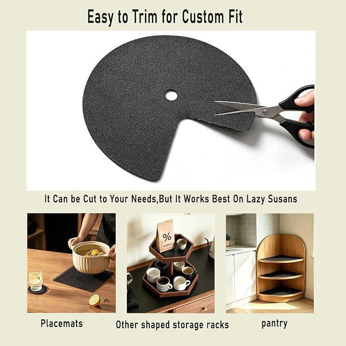 2 Pack 26 Inch Lazy Susan Shelf Liner, Non Adhesive Non Slip Composite Circle Mat for Kitchen Cabinet Corner Shelf Fridge Refrigerator Drawer Pantry Sink, Easy to Clean, Black - Image 5